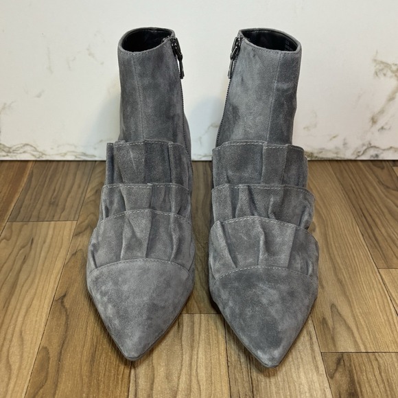 AEROSOLES Shoes - Aerosoles Womens 7.5 Loloa Suede Ankle Boot Bootie Gray Cottagecore Boho Ruffle